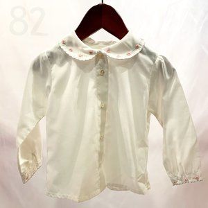 Sarah Louise white blouse with pink flowers and peter pan collar - Size 18M